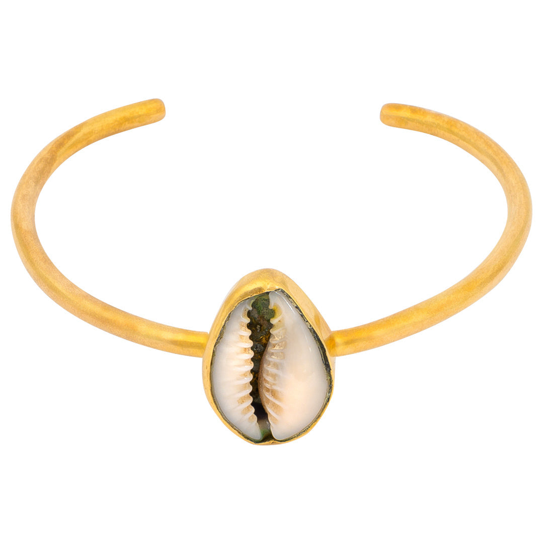 Cowrie Shell Recycled Brass Adjustable Bangle