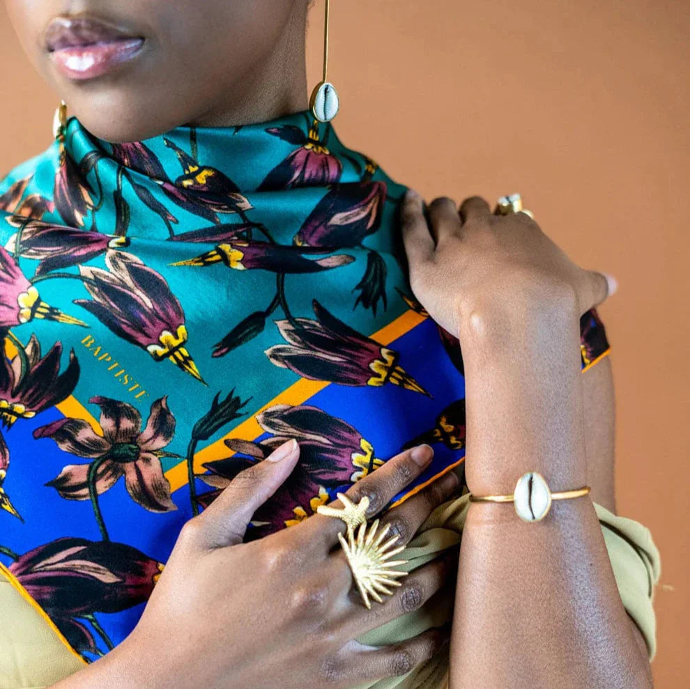 Cowrie Shell Recycled Brass Adjustable Bangle